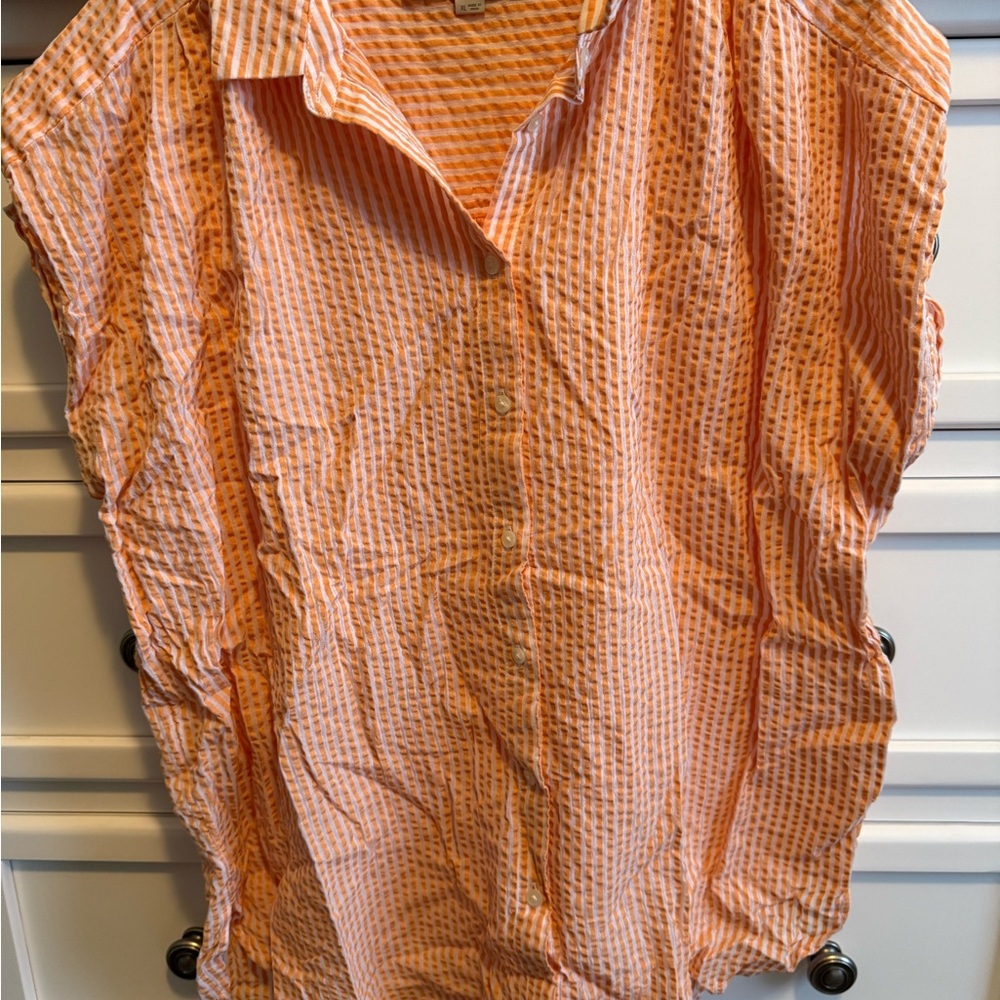 LOFT Women's Orange Patterned Blouse
